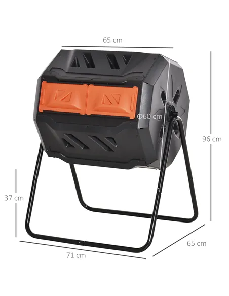 Outsunny 160L 360° Rotating Dual Chamber Composter - Orange