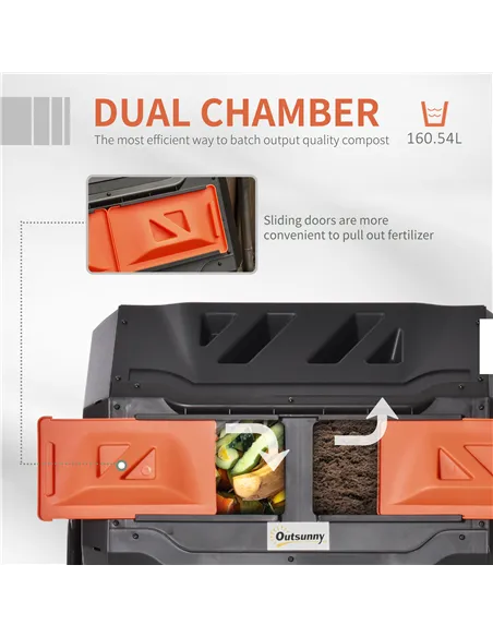 Outsunny 160L 360° Rotating Dual Chamber Composter - Orange