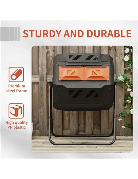 Outsunny 160L 360° Rotating Dual Chamber Composter - Orange