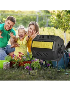 Outsunny 160L 360° Rotating Dual Chamber Composter - Yellow 2