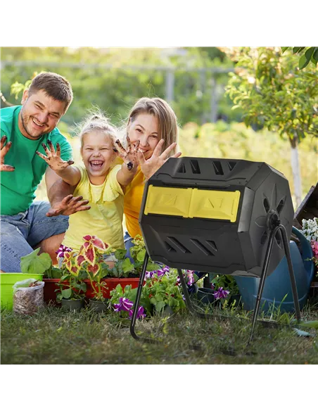 Outsunny 160L 360° Rotating Dual Chamber Composter - Yellow