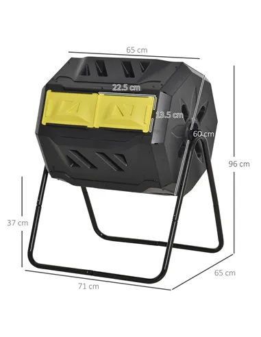Outsunny 160L 360° Rotating Dual Chamber Composter - Yellow