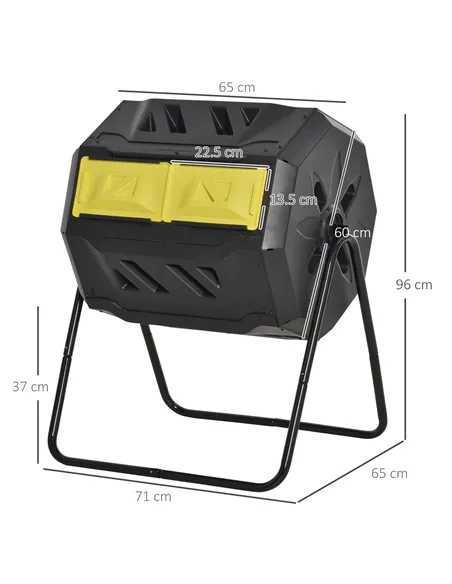 Outsunny 160L 360° Rotating Dual Chamber Composter - Yellow