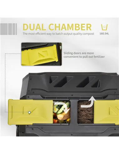 Outsunny 160L 360° Rotating Dual Chamber Composter - Yellow