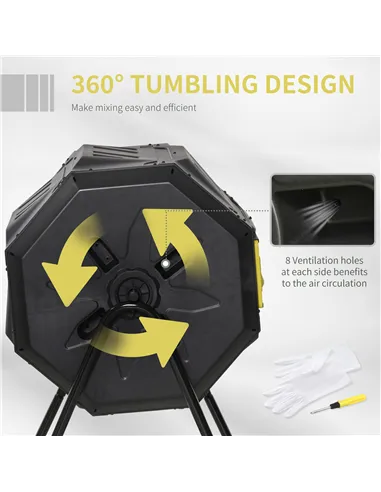 Outsunny 160L 360° Rotating Dual Chamber Composter - Yellow
