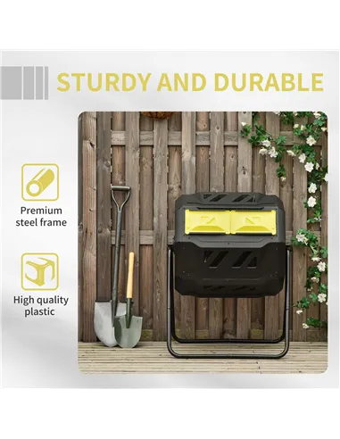 Outsunny 160L 360° Rotating Dual Chamber Composter - Yellow