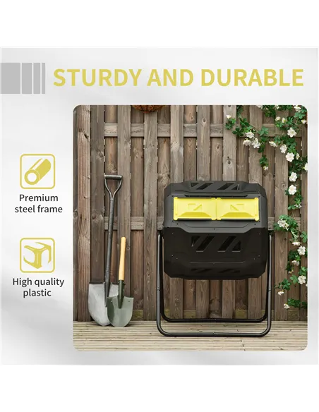 Outsunny 160L 360° Rotating Dual Chamber Composter - Yellow