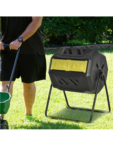 Outsunny 160L 360° Rotating Dual Chamber Composter - Yellow