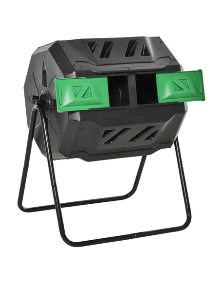 Outsunny 160L 360° Rotating Dual Chamber Composter - Black