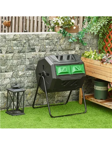 Outsunny 160L 360° Rotating Dual Chamber Composter - Black