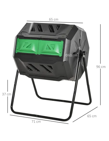 Outsunny 160L 360° Rotating Dual Chamber Composter - Black