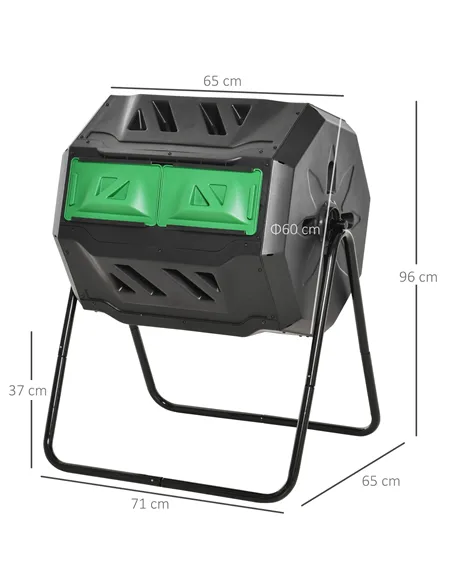 Outsunny 160L 360° Rotating Dual Chamber Composter - Black
