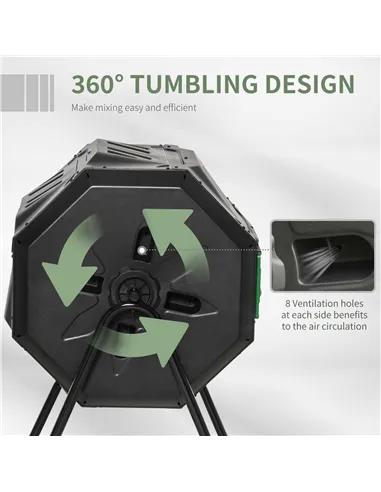 Outsunny 160L 360° Rotating Dual Chamber Composter - Black