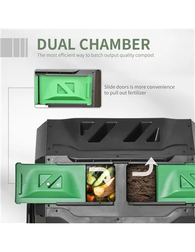 Outsunny 160L 360° Rotating Dual Chamber Composter - Black