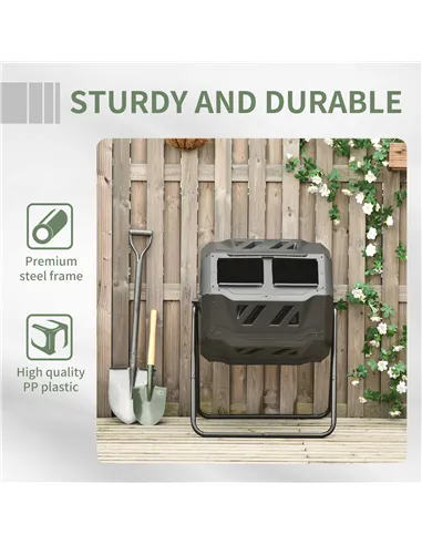 Outsunny 160L 360° Rotating Dual Chamber Composter - Black