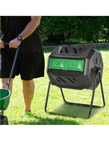 Outsunny 160L 360° Rotating Dual Chamber Composter - Black