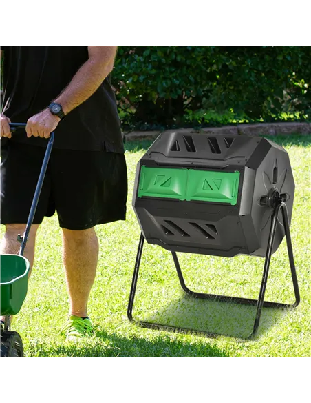 Outsunny 160L 360° Rotating Dual Chamber Composter - Black