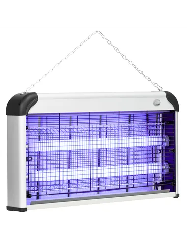 Outsunny 30W Electric Fly Zapper, Bug Zapper with UK Plug, 2 UV Bulbs, Hanging Chain, On/Off Switch and Removable Catch Tray, 60