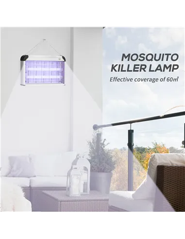 Outsunny 30W Electric Fly Zapper, Bug Zapper with UK Plug, 2 UV Bulbs, Hanging Chain, On/Off Switch and Removable Catch Tray, 60