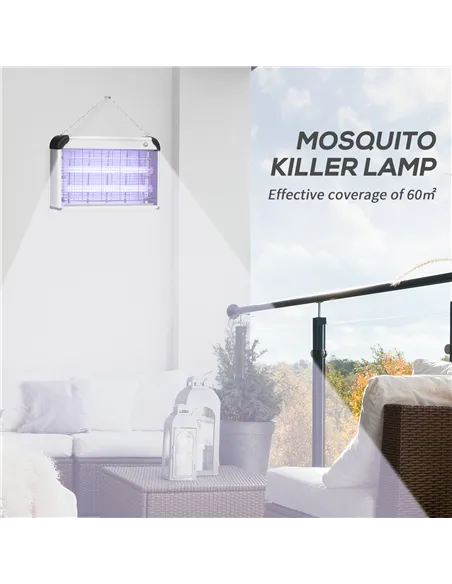 Outsunny 30W Electric Fly Zapper, Bug Zapper with UK Plug, 2 UV Bulbs, Hanging Chain, On/Off Switch and Removable Catch Tray, 60