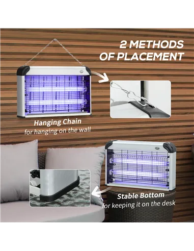 Outsunny 30W Electric Fly Zapper, Bug Zapper with UK Plug, 2 UV Bulbs, Hanging Chain, On/Off Switch and Removable Catch Tray, 60