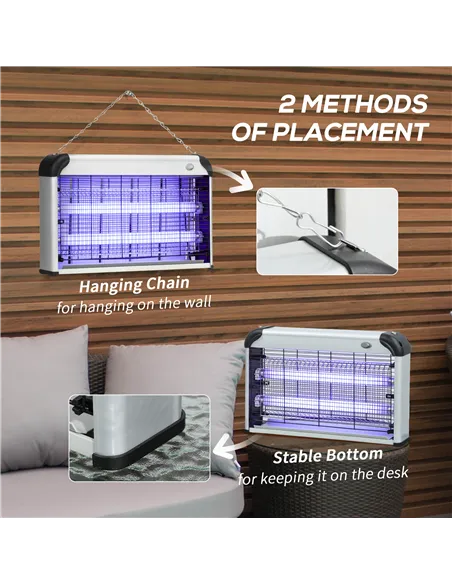 Outsunny 30W Electric Fly Zapper, Bug Zapper with UK Plug, 2 UV Bulbs, Hanging Chain, On/Off Switch and Removable Catch Tray, 60