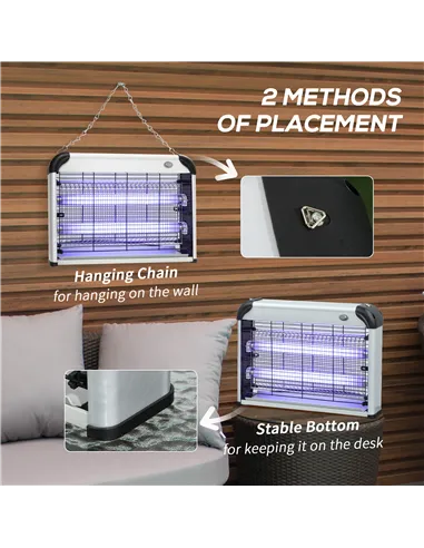 Outsunny Electric Fly Zapper, 20W Electric Fly Killer, Wall Hanging Bug Zapper Indoor & Outdoor Attracting Insect Mosquito Kille