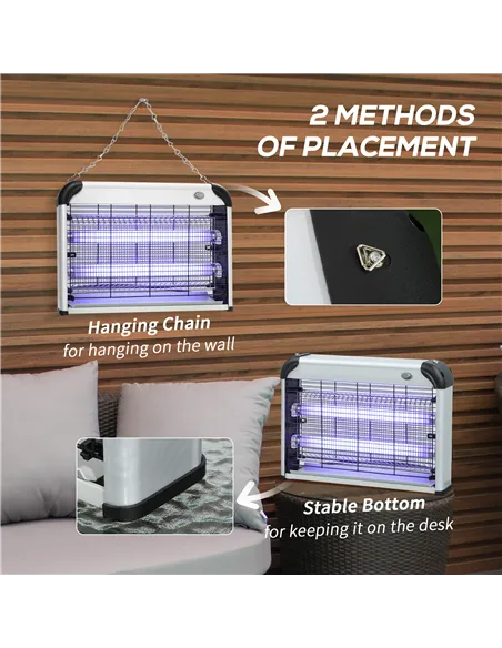 Outsunny Electric Fly Zapper, 20W Electric Fly Killer, Wall Hanging Bug Zapper Indoor & Outdoor Attracting Insect Mosquito Kille