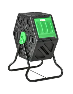 Outsunny 65L Garden Compost Bin, Single Chamber Rotating Composter, Compost Maker with 24 Ventilation Openings and Steel Legs