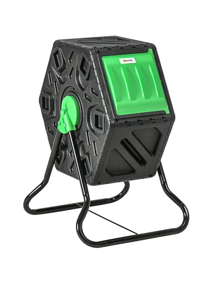 Outsunny 65L Garden Compost Bin, Single Chamber Rotating Composter, Compost Maker with 24 Ventilation Openings and Steel Legs