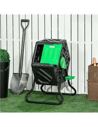 Outsunny 65L Garden Compost Bin, Single Chamber Rotating Composter, Compost Maker with 24 Ventilation Openings and Steel Legs