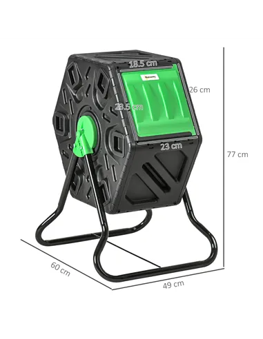 Outsunny 65L Garden Compost Bin, Single Chamber Rotating Composter, Compost Maker with 24 Ventilation Openings and Steel Legs