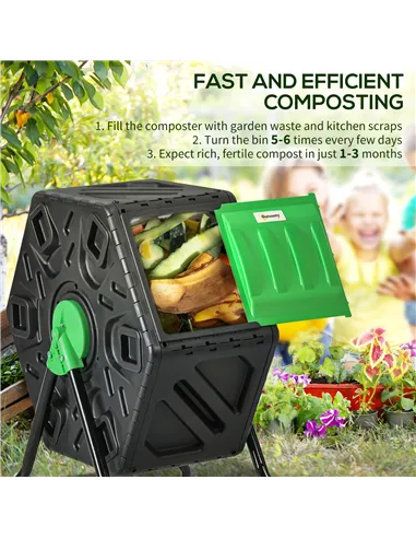 Outsunny 65L Garden Compost Bin, Single Chamber Rotating Composter, Compost Maker with 24 Ventilation Openings and Steel Legs