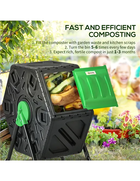 Outsunny 65L Garden Compost Bin, Single Chamber Rotating Composter, Compost Maker with 24 Ventilation Openings and Steel Legs