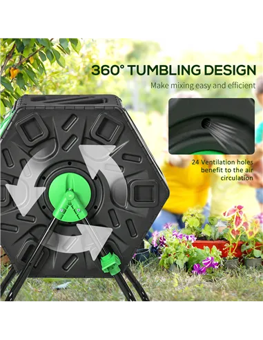 Outsunny 65L Garden Compost Bin, Single Chamber Rotating Composter, Compost Maker with 24 Ventilation Openings and Steel Legs