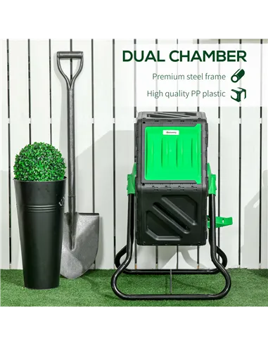 Outsunny 65L Garden Compost Bin, Single Chamber Rotating Composter, Compost Maker with 24 Ventilation Openings and Steel Legs