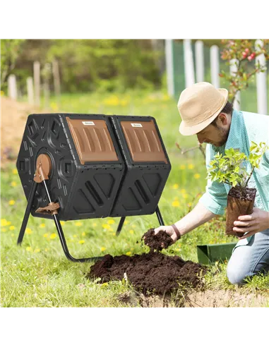 Outsunny 130L Double Chamber Composter - Black