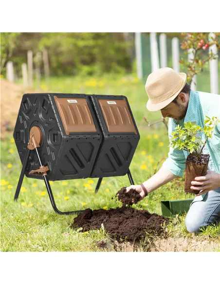 Outsunny 130L Double Chamber Composter - Black