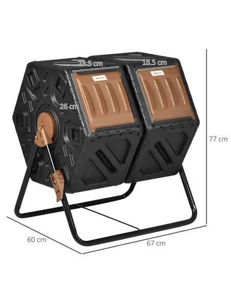 Outsunny 130L Double Chamber Composter - Black