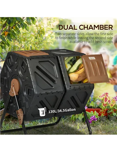 Outsunny 130L Double Chamber Composter - Black