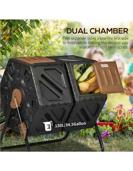 Outsunny 130L Double Chamber Composter - Black