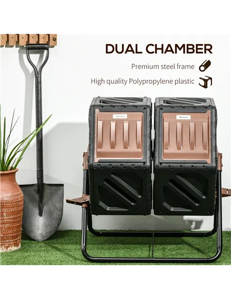 Outsunny 130L Double Chamber Composter - Black