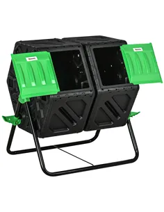Outsunny 130L Double Chamber Composter - Black