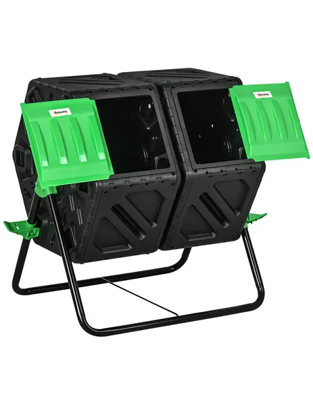 Outsunny 130L Double Chamber Composter - Black