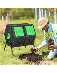 Outsunny 130L Double Chamber Composter - Black 2