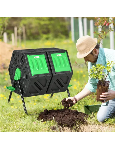 Outsunny 130L Double Chamber Composter - Black