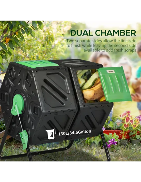 Outsunny 130L Double Chamber Composter - Black