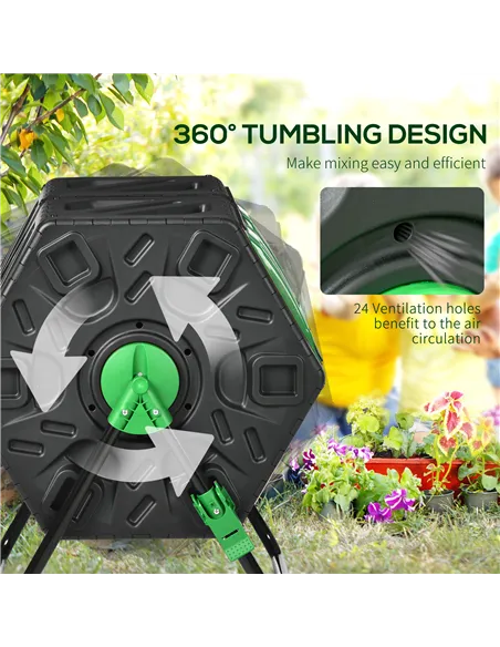 Outsunny 130L Double Chamber Composter - Black