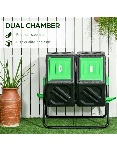 Outsunny 130L Double Chamber Composter - Black