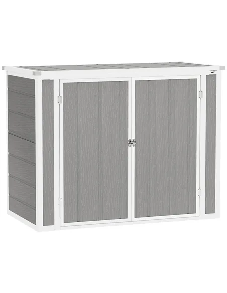 Outsunny 4.7 x 2.5FT Garden Shed, Double Bin Storage Shed with Lockable Doors, Outdoor Small Shed with Openable Lid for 2 Trash 